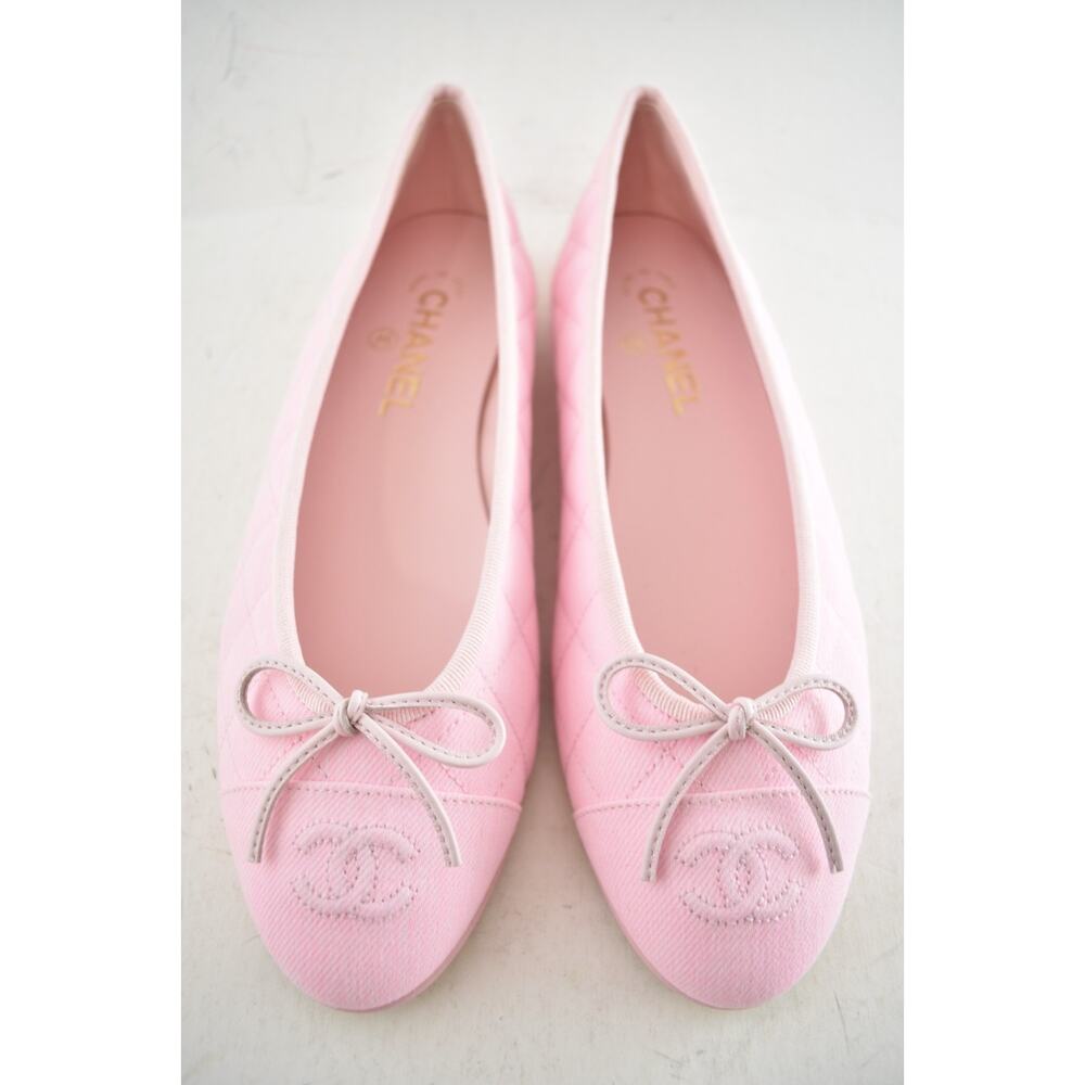 Chanel 26P Light Pink Denim Quilted CC Logo Bow Tie Ballet Ballerina Flat 38 - Picture 16 of 16